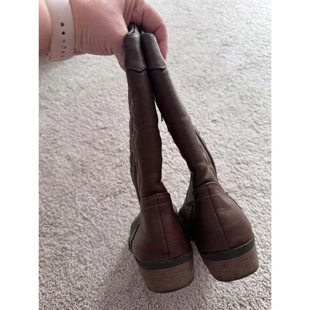 Cat & Jack Brown Faux Leather Cowgirl Boots Western Big Girls Size 5 Country